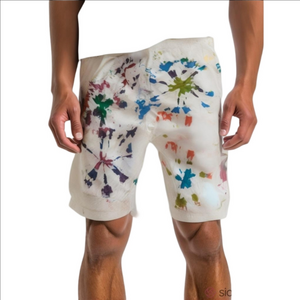 🤍 Ragtop Multicolor Paint-Splatter Men's Flat Front Shorts, Artist, Summer